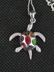 Articulated Sea Turtle Lab Opal Pendant Necklace 925 Sterling Silver 20-22″