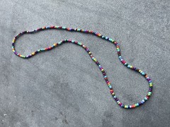 Rainbow Handmade glass seed bead necklace boho love beads 29” long bright