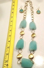 Necklace & Earring Set 14K Gold over 925 Silver Blue Agate Fine Jewelry 28″L New