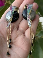 VTG Boutique Artisan Handcrafted Moon & Shooting Stars Statement Dangle Earrings