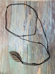 Layered Necklace made with Hematite Beads, Gunmetal Feather Pendant and Findings