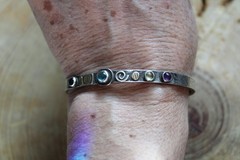 Aquamarine, Garnet, Amethyst, Sterling Silver & Gold Cuff Bracelet by L Moran