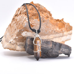 Tiger’s Eye Pointed Sterling Silver Necklace. Stone «For Courage & Protection»
