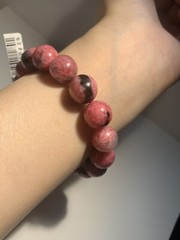 13mm Huge Natural Black Pink Rhodonite Petals Rain Crystal Bracelet