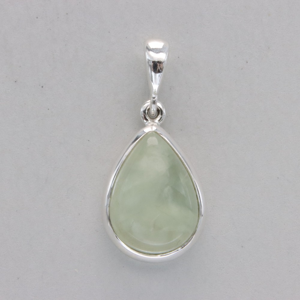 Green Drop / Pear / Teardrop PREHNITE Pendant 925 STERLING SILVER Natural #64e