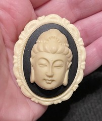 Cameo Buddha Siddhartha Gautama Religious Asian Gothic Black & White Pin Brooch