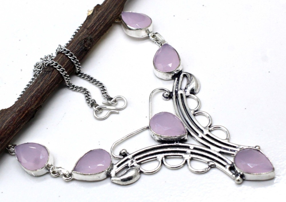 925 Sterling Silver Rose Quartz Stone Handmade Jewelry Necklace