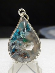 HANDMADE CHRYSOCOLLA/COPPER FLOATING IN AGATE PENDANT SET IN STERLING SILVER