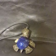 Handcrafted Blue Glass Turtle Pendant Necklace with Bronze Cord