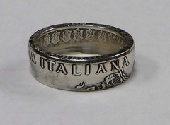 Coin ring «Handmade» from SILVER 500 LIRE ITALIAN COIN in size 7-14 from Italy