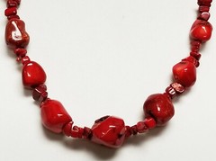 Vintage Glossy Dyed Raw Red Coral Stone Necklace 22″ ~ 88 grams