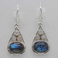 925 Sterling Silver Oval Labradorite Leverback Teardrop Earrings with Moonstone