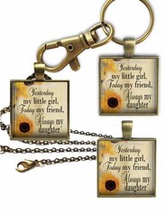 Always My Daughter Necklace, Key Chain or Charm Glass Top Family Love Gift