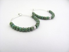 Turquoise Glass Hoop Earrings Silver Plated Beaded Boho Urban Earrings