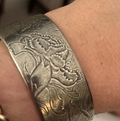 Salisbury Pewter Cuff Bracelet Wide Cuff January Flower of the Month 1 Inch NWOT