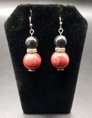 Dangle/Drop/Costume/Fashion/ Dark Red, Black Red Swirl, & Clear Bead Earrings!!!