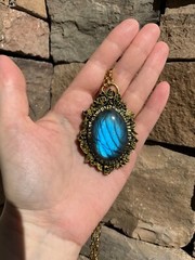 Huge Labradorite Pendant Necklace Handcrafted