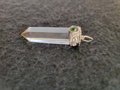 Natural Quartz Point Pendant With Green Tourmaline Sterling Silver, Rare Find!