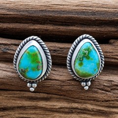 Sonoran Gold Turquoise Stud Earrings Sterling Silver Southwestern Native Style
