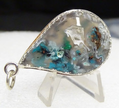 HANDMADE CHRYSOCOLLA/COPPER FLOATING IN AGATE PENDANT SET IN STERLING SILVER