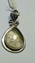 ATTRACTIVE STERLING SILVER PENDANT WITH UNTREATED NATURAL RUTILATED QUARTZ!
