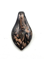 Black & Copper Swirl Glass Pendant Teardrop Shape Approx. 2.5 Inches Long