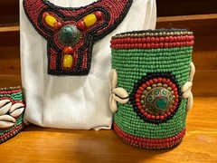 Vintage Tibetan Beaded Necklace with Cowry Shells & Matching Cuff Bracelets