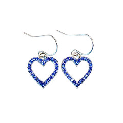 Rhinestone Heart Charm Earrings–925 Sterling Silver Hooks – Blue, Clear or Pink