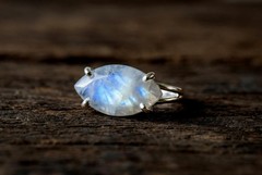 Moonstone Ring Anemone Marquise Cut Rose Gold Sterling Silver Jewelry
