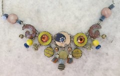 Ayala Bar Signed Vintage Fabric and Crystal Necklace