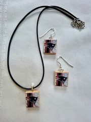 Handmade New England Patriots Earrings / Necklace Jewelry Set Free Ship
