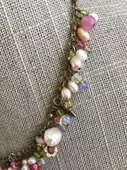 Michal Golan Pearl Blossom Necklace Pearls Glass Crystals Dangles