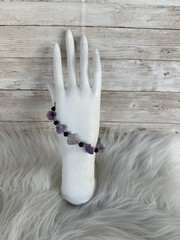 Raw Amethyst & Black Onyx Adjustable Beaded Bracelet Boho Gemstone