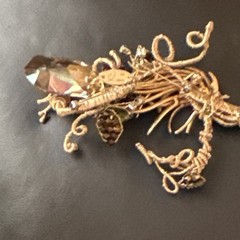 L Amy Handcrafted Gold Tone Artistic Brooch Glass Stones Animals & Insects Theme