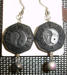 Carved Cinnabar Yin/Yang Octagon Earrings, pierced, NEW