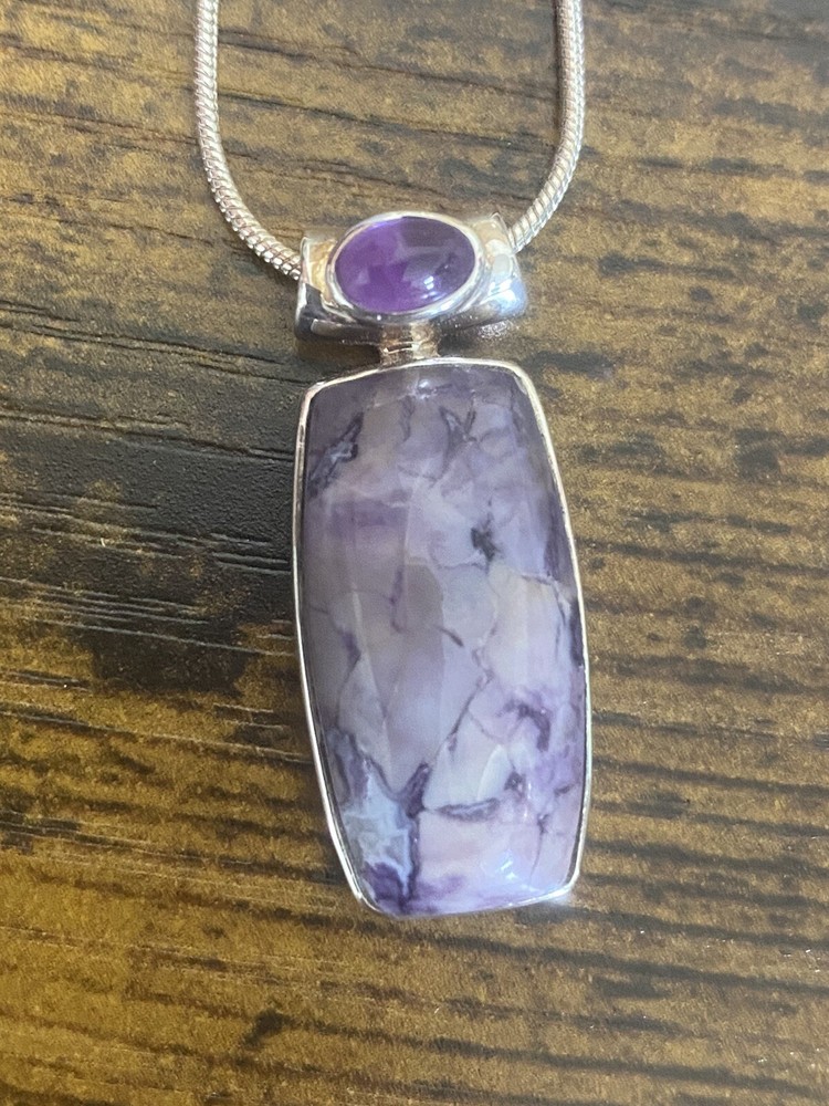 Tiffany Stone & Amethyst Necklace Dreams Intuition Cleansing Protection 0828