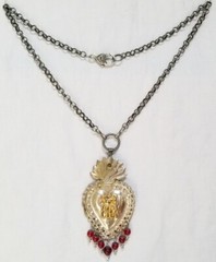 ANTIQUE MILAGRO Pendant NECKLACE Heart EX-VOTO Silver & Gold OOAK Handcrafted