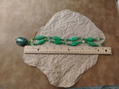 Gorgeous GREENS! Oval Serpentine Stone Pendant, Glass and Jadeite 23″ Necklace!