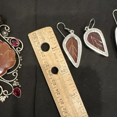 Artisan Handmade Silver Tone Dangle Leaf Earrings & Pendant Jewelry Lot Fall SEE