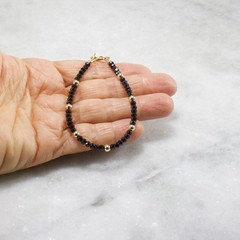 Black Spinel & 14k Gold Filled Bracelet – 3.5mm Faceted Gemstone | Dainty Luxe B