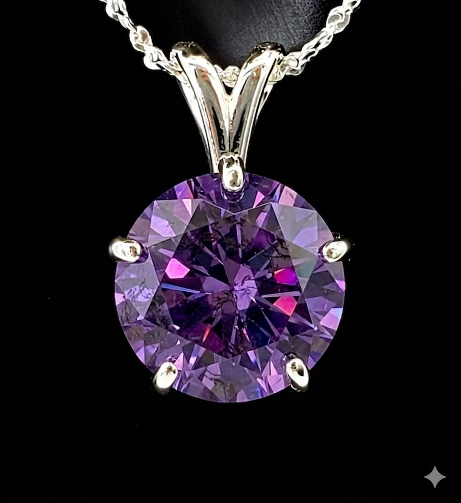 5 Ct Certified Purple Diamond Solitaire Pendant-925 Sterling Silver.Tariffs free