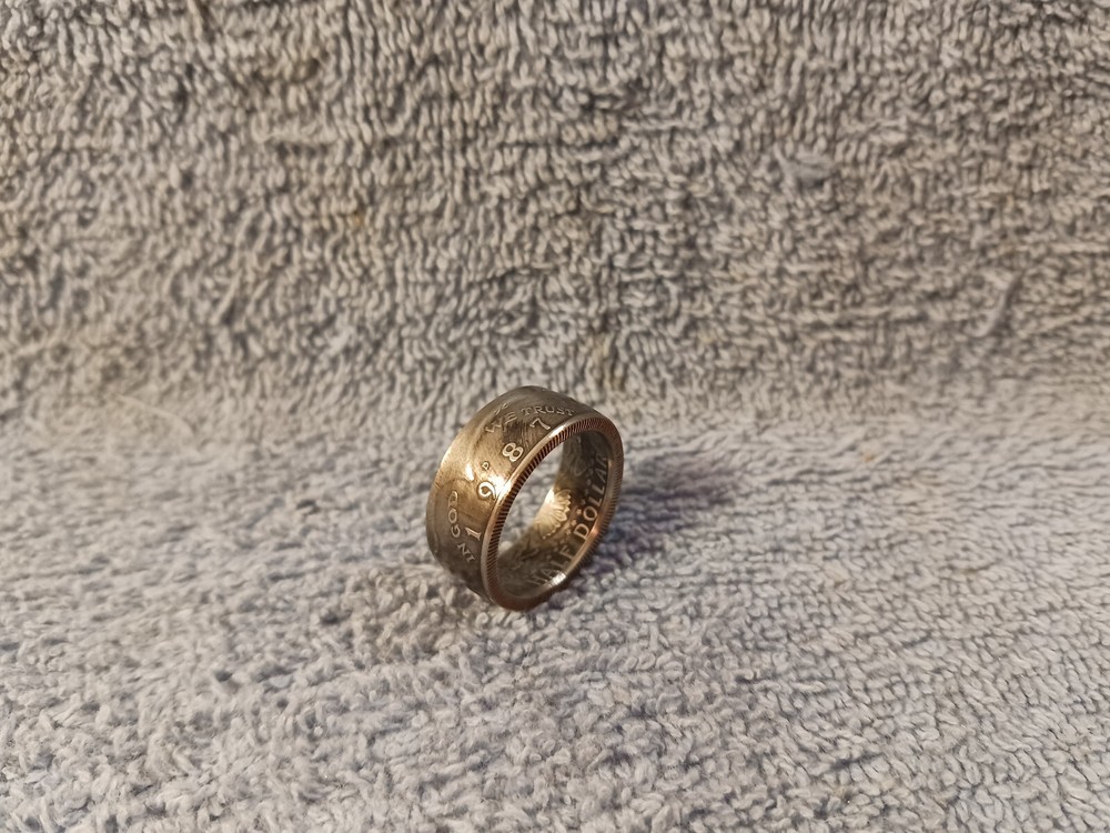 1987 Kennedy Half Dollars size 11 -1/2 coin ring handmade mixed metals