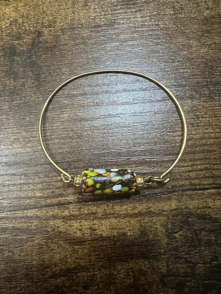 Handmade Artisan Metal Braclet With Glass Pottery Bead BoHo Free Shipping