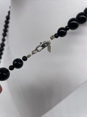 Karla Jordan Necklace Black Beaded Mother Of Pearl Floral Flower Design 28”