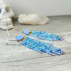 Boho Chic Beaded Fringe Cascade Shoulder Duster Dangle Earrings 3.5″