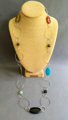 Oval Multi Stone Necklace Plastic Bead Metal No Clasp Tiger Eye Onyx Green