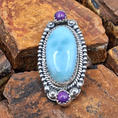 Larimar Statement Ring Purple Accents Size 9 Sterling Silver Southwestern