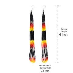 HANDMADE BEADED BLACK MULTI-COLOR EXTRA LONG EARRINGS E61/40