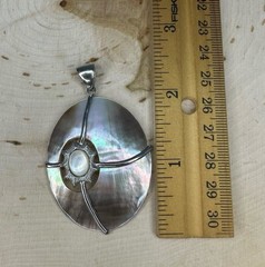 Handmade Sterling Silver Abalone with Mother of Pearl Center Pendant