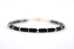 Black Onyx & 14K Solid Gold Bracelet, Modern Minimalist Beaded Gemstone Jewelry